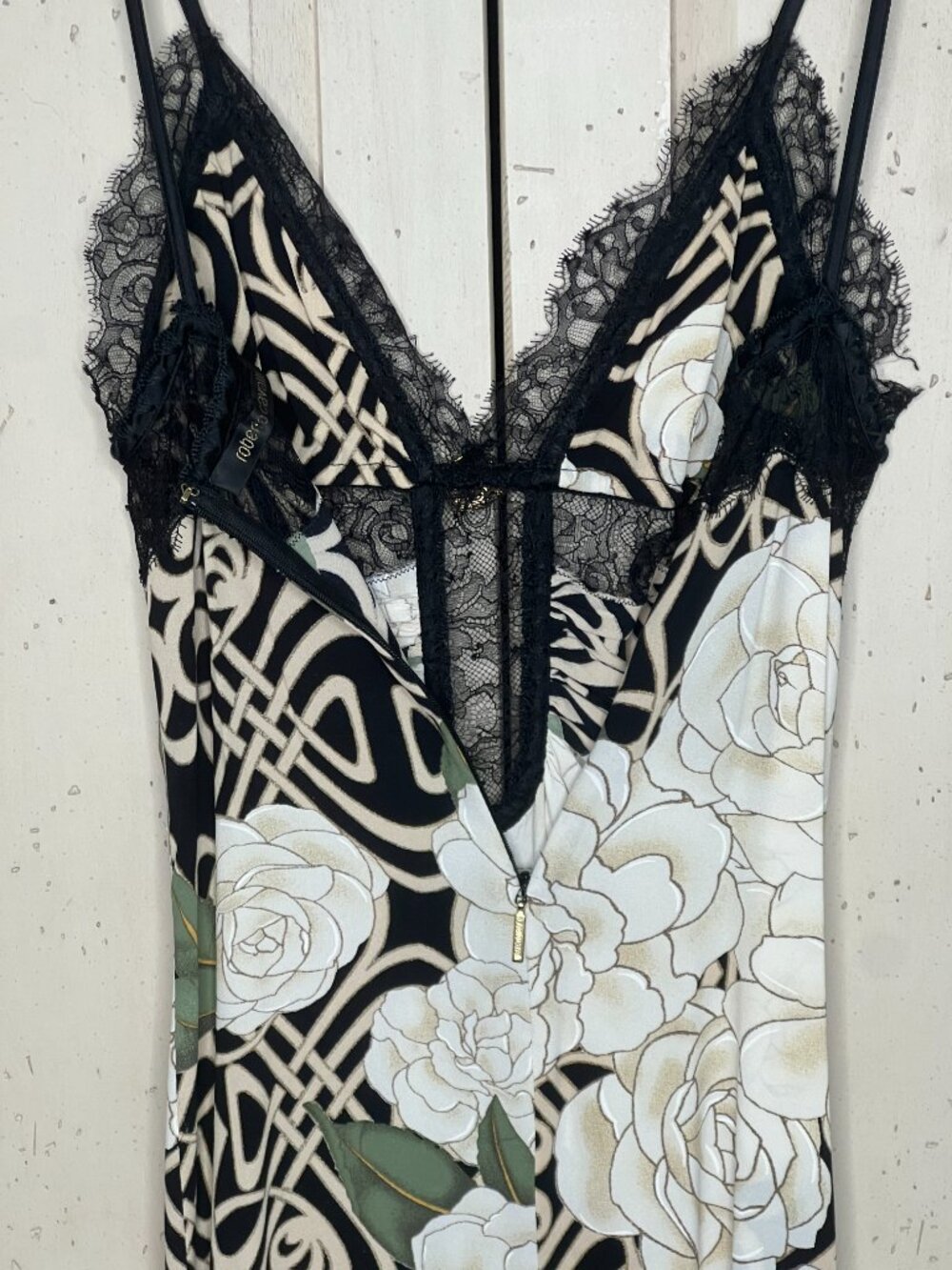Roberto Cavalli Y2K Silk Rose Print Lace Slip Dress Art Nouveau IT 38 US 2 - Picture 6 of 15